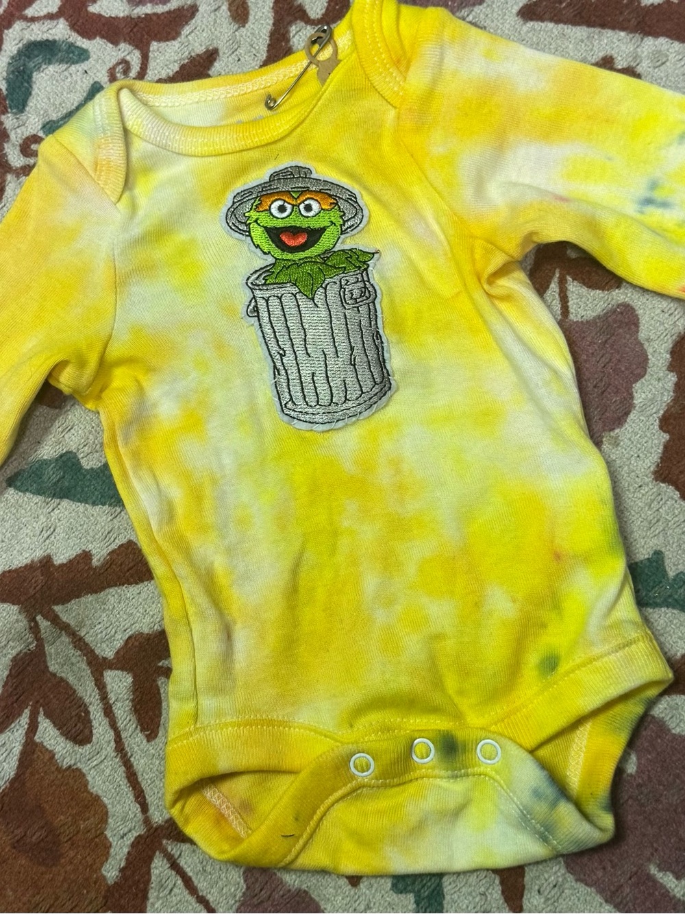 omighty Yellow Tie-Dye Oscar the Grouch Baby One-Piece